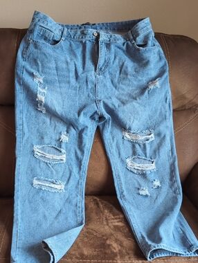 Coeur De Vague Women's Distressed Light Blue Jeans - Casual Ripped Denim 2xl